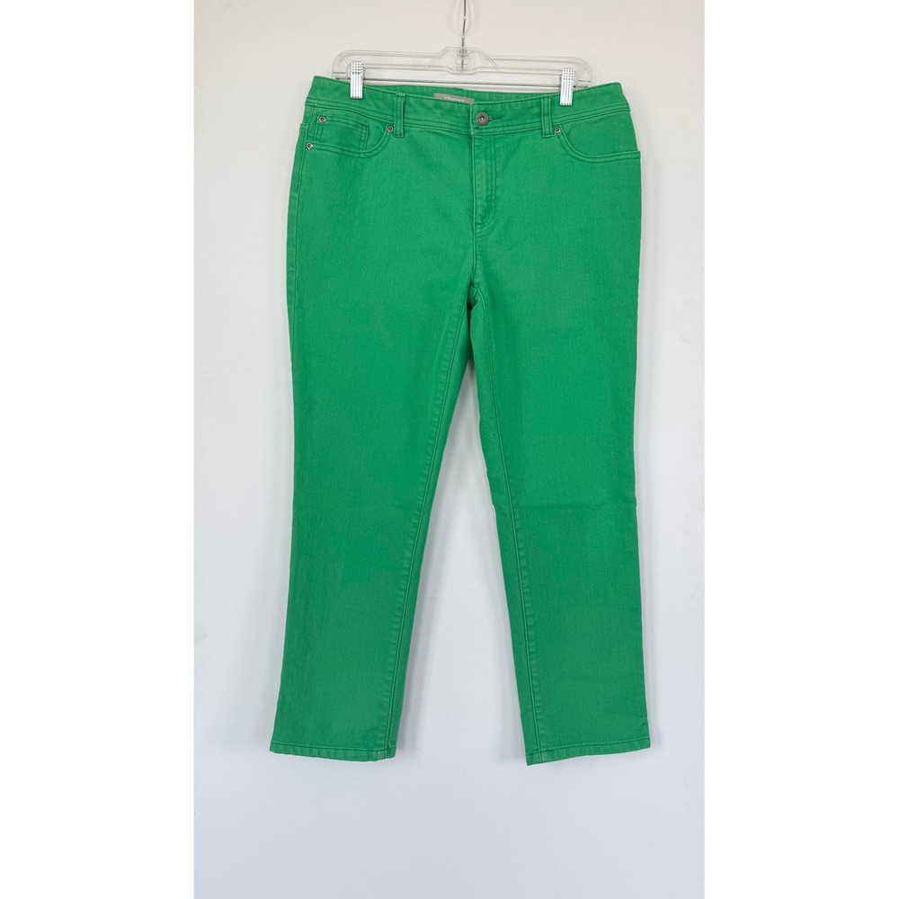 Chicos So Slimming Ankle Pants Kelly Green Size 1.5 Medium Preppy Coastal Beachy